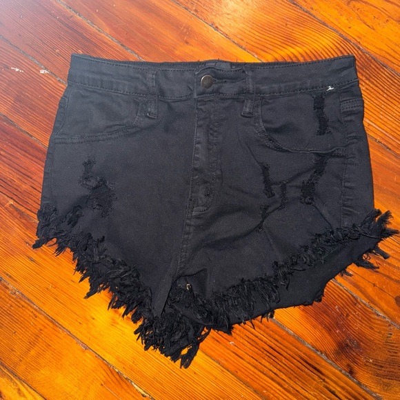 Fashion Nova Pants - Black Distressed Denim Shorts